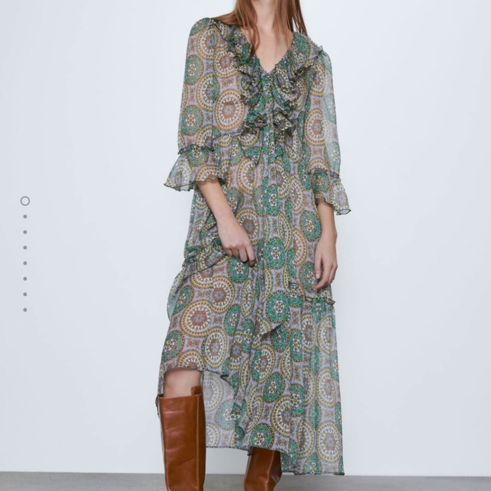ZARA RUFFLED PRINT DRESS